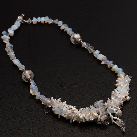 lampwork, pearl, opalite and silver bridal necklace