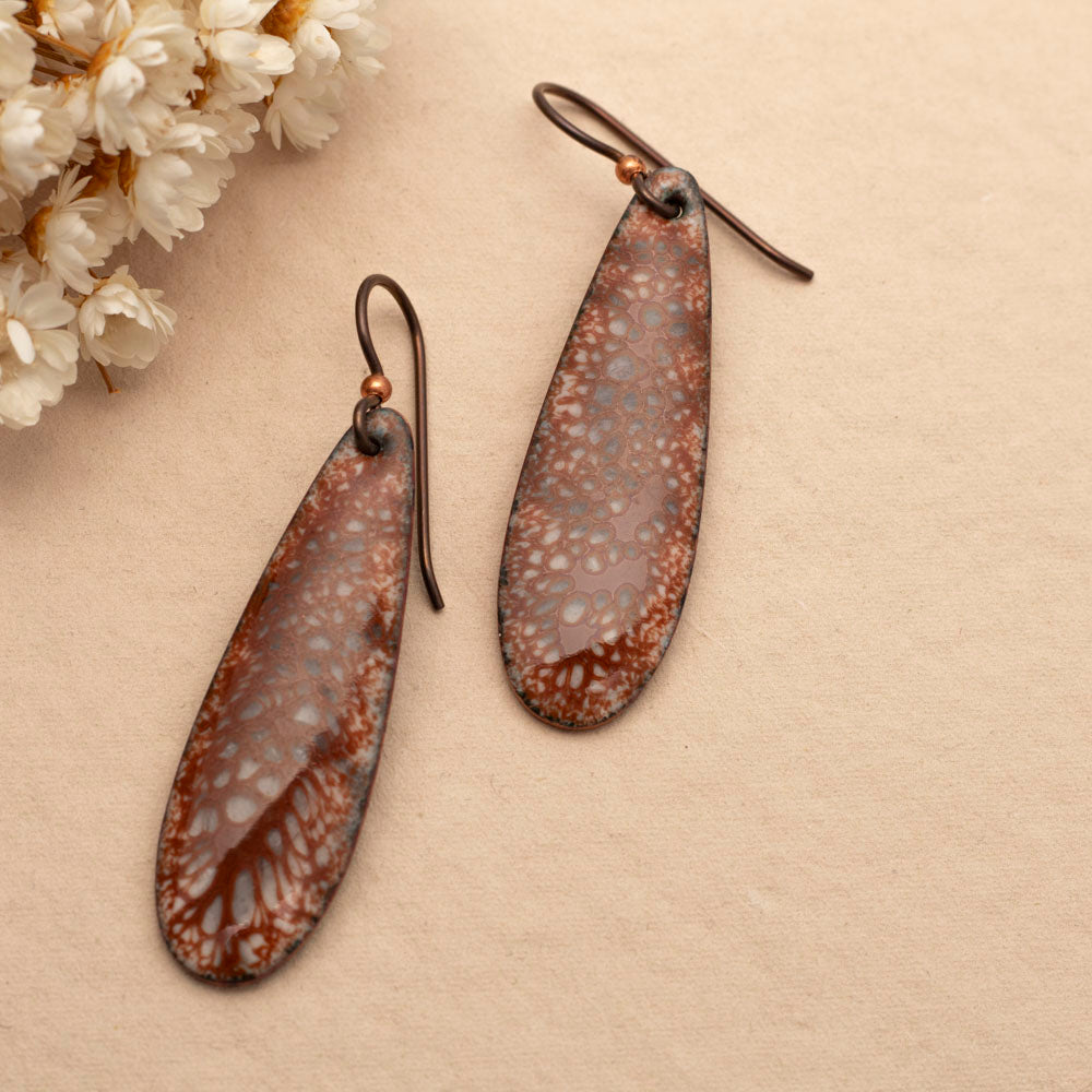 Two-Toned Brown Teardrop Enamel Earrings