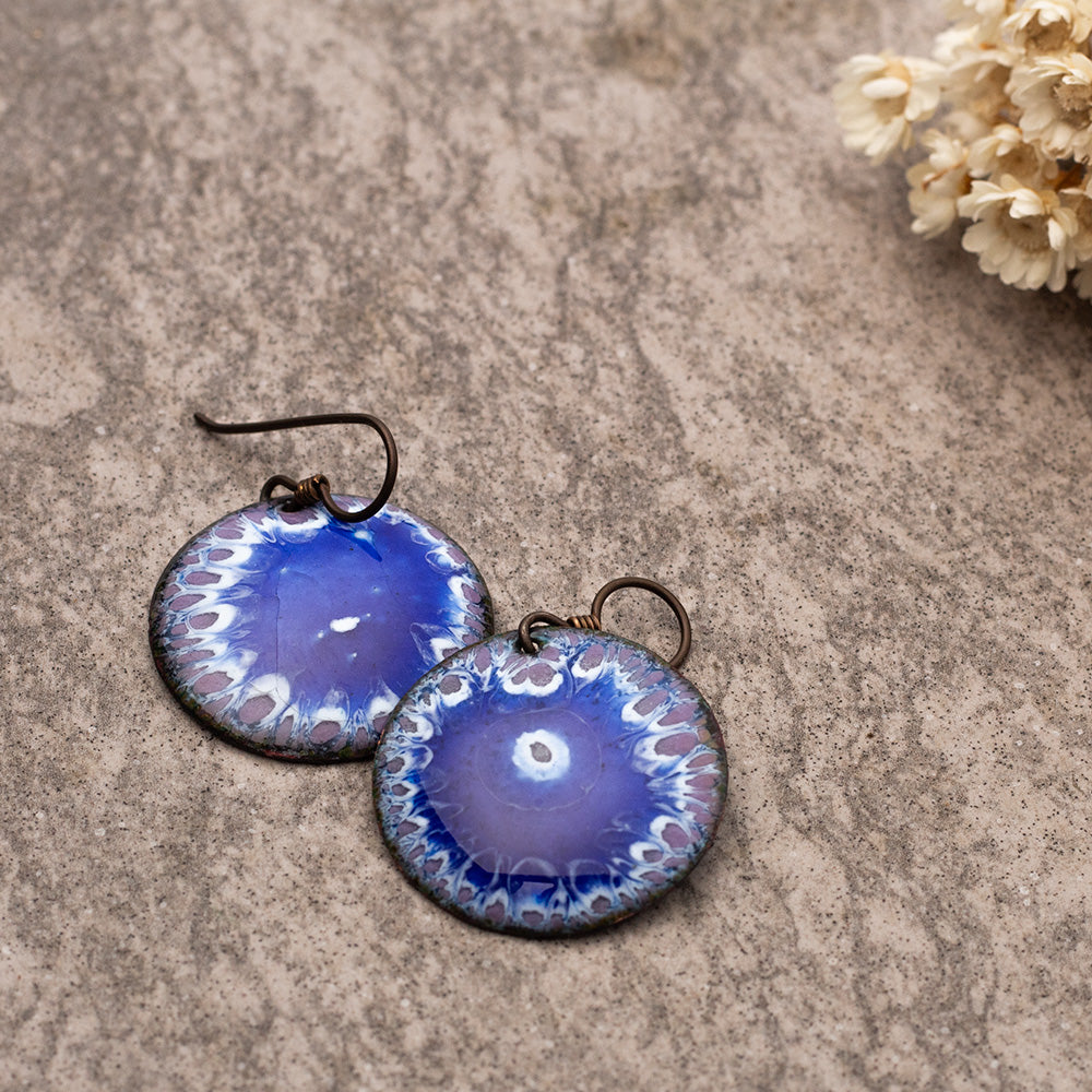 Blue/Purple/White Round Earrings