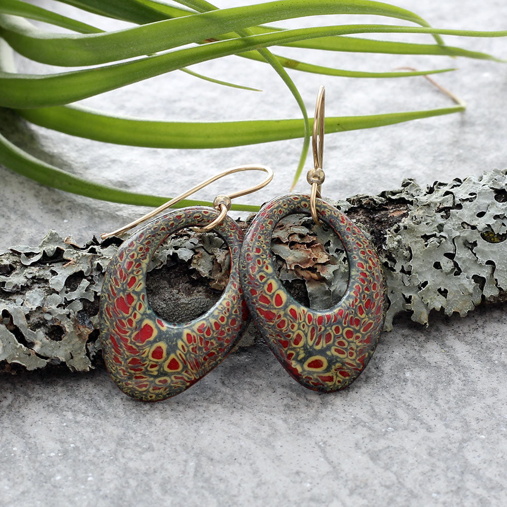 Oval Enameled Copper Earrings