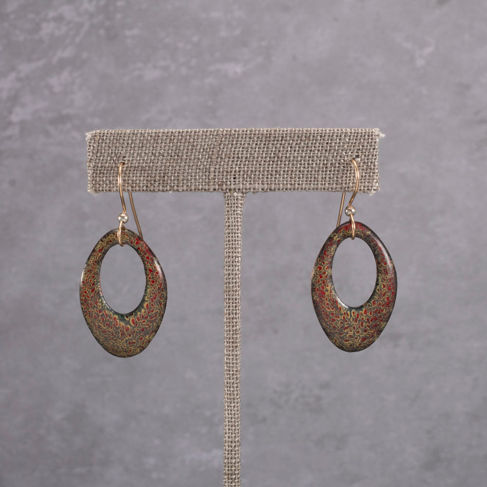 Oval Enameled Copper Earrings