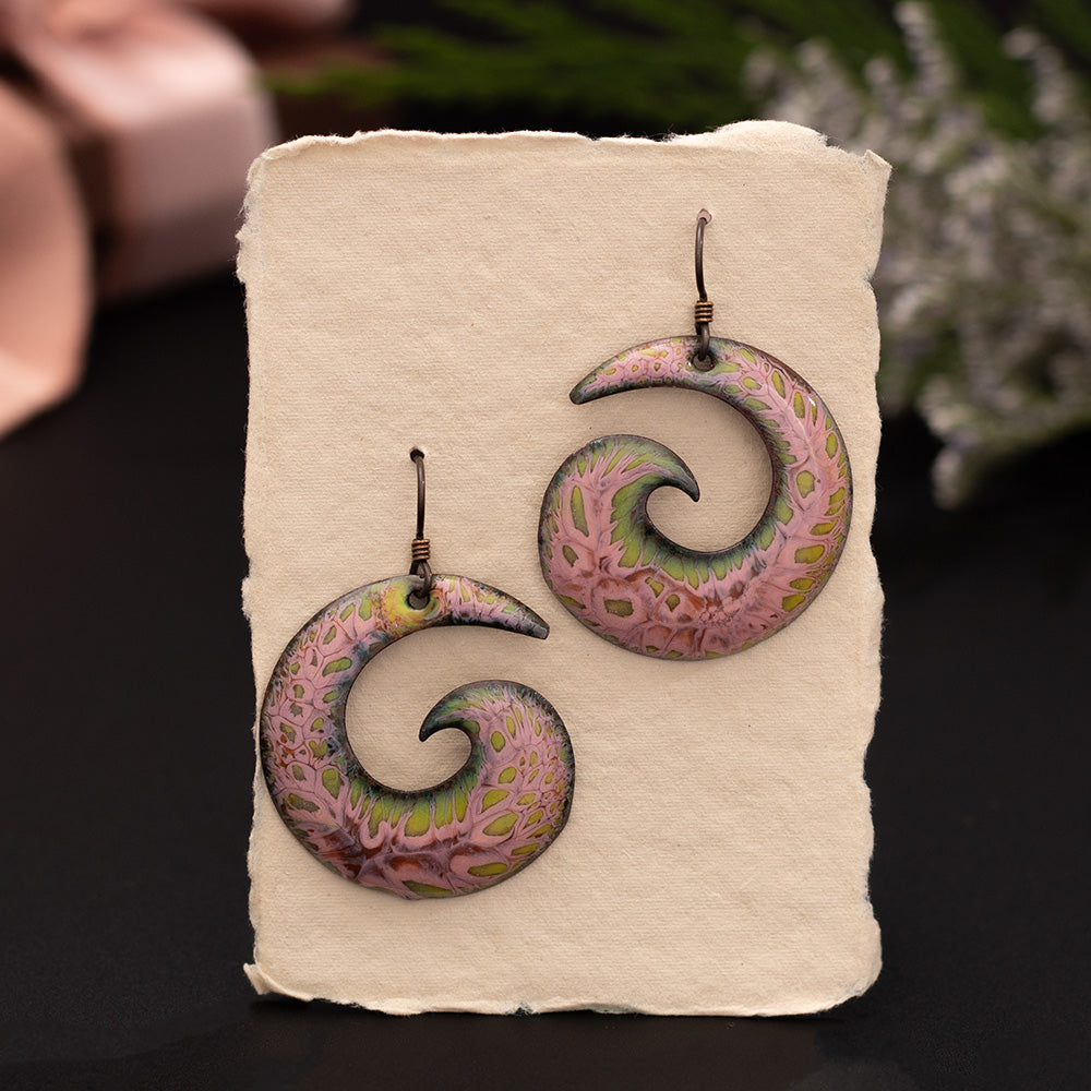 Pink & Red Spiral Enamel Earrings