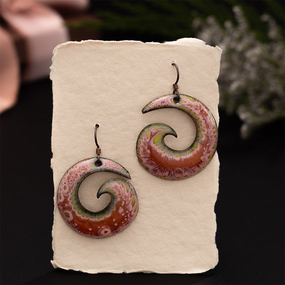 Pink & Red Spiral Enamel Earrings