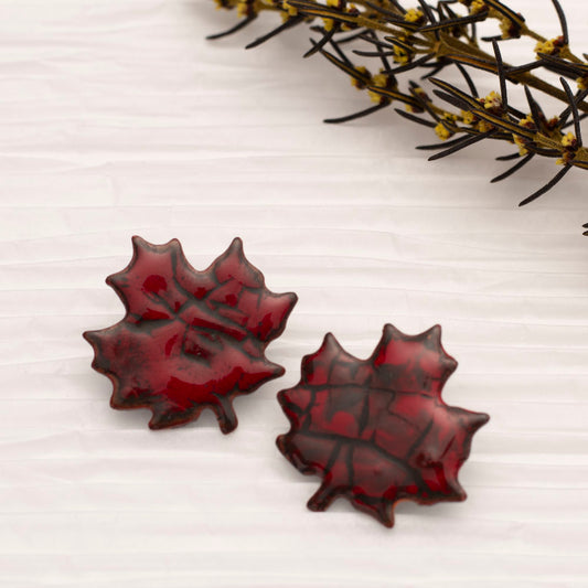 Enameled Copper Maple Leaf Earrings