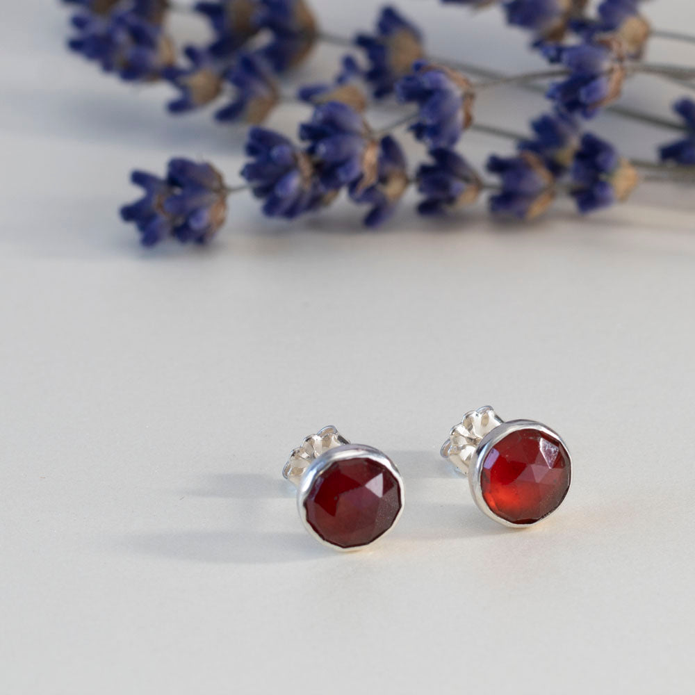 Sterling Silver & Garnet Stud Earrings