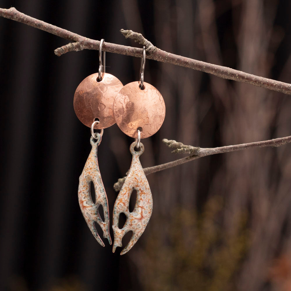 Textured Copper and Enamel Earrings