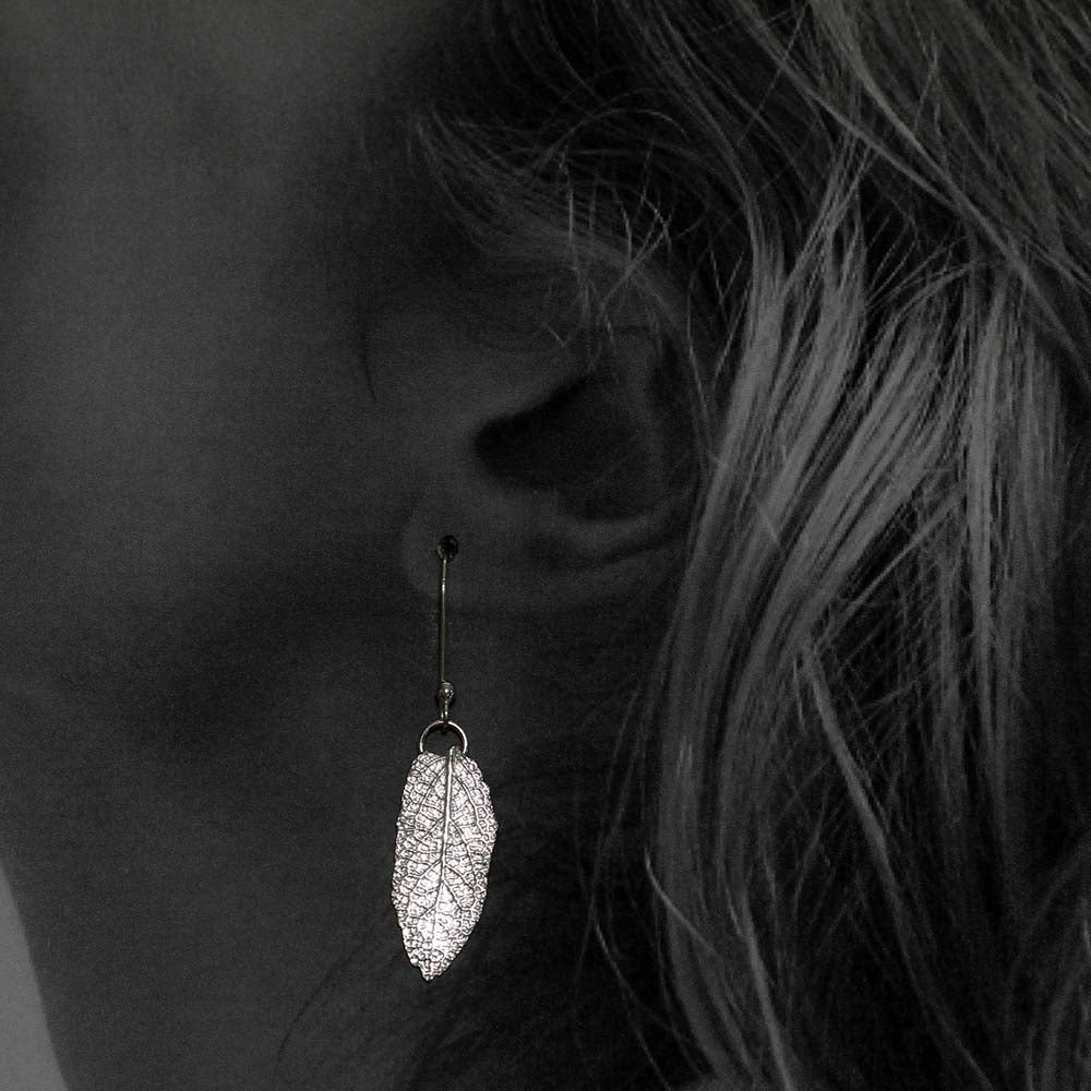 Silver Leaf Print Earrings