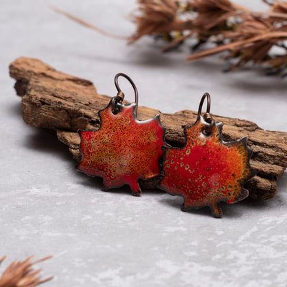 Enamel Maple Leaf Earrings - Ear Wires
