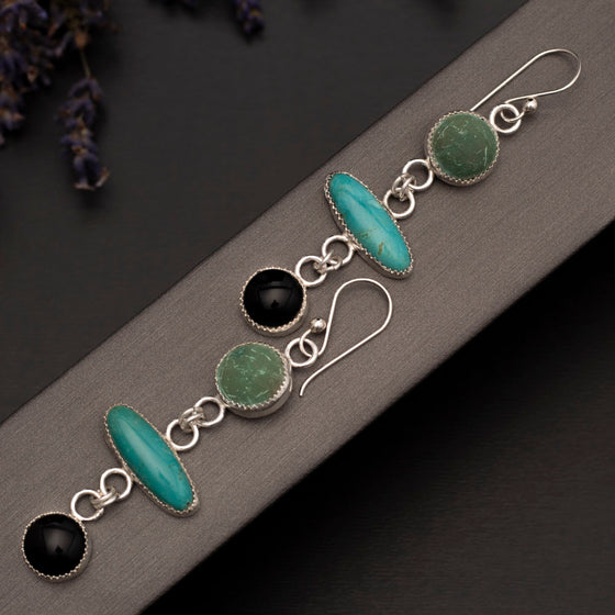 Turquoise, Malachite & Onyx Earrings