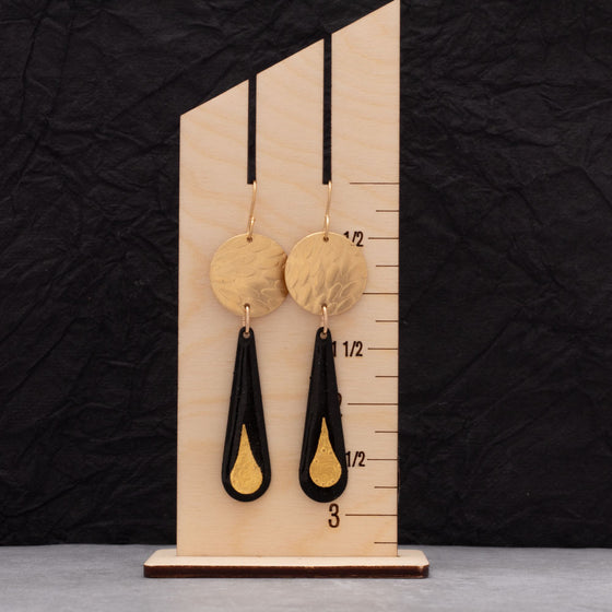 Two Piece Dangle Earrings-Black Teardrops