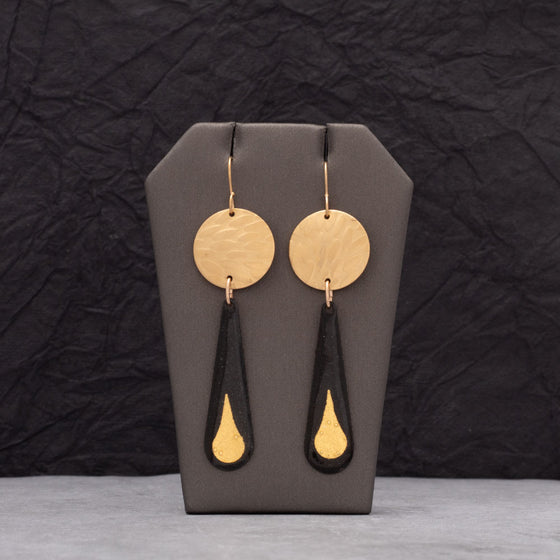 Two Piece Dangle Earrings-Black Teardrops