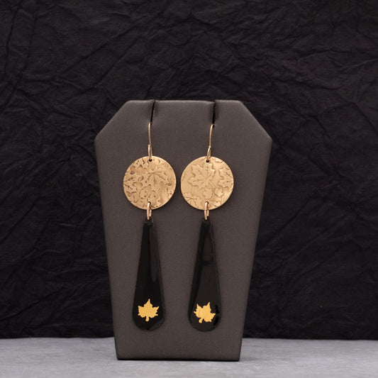 Two Piece Dangle Earrings-Black Maple