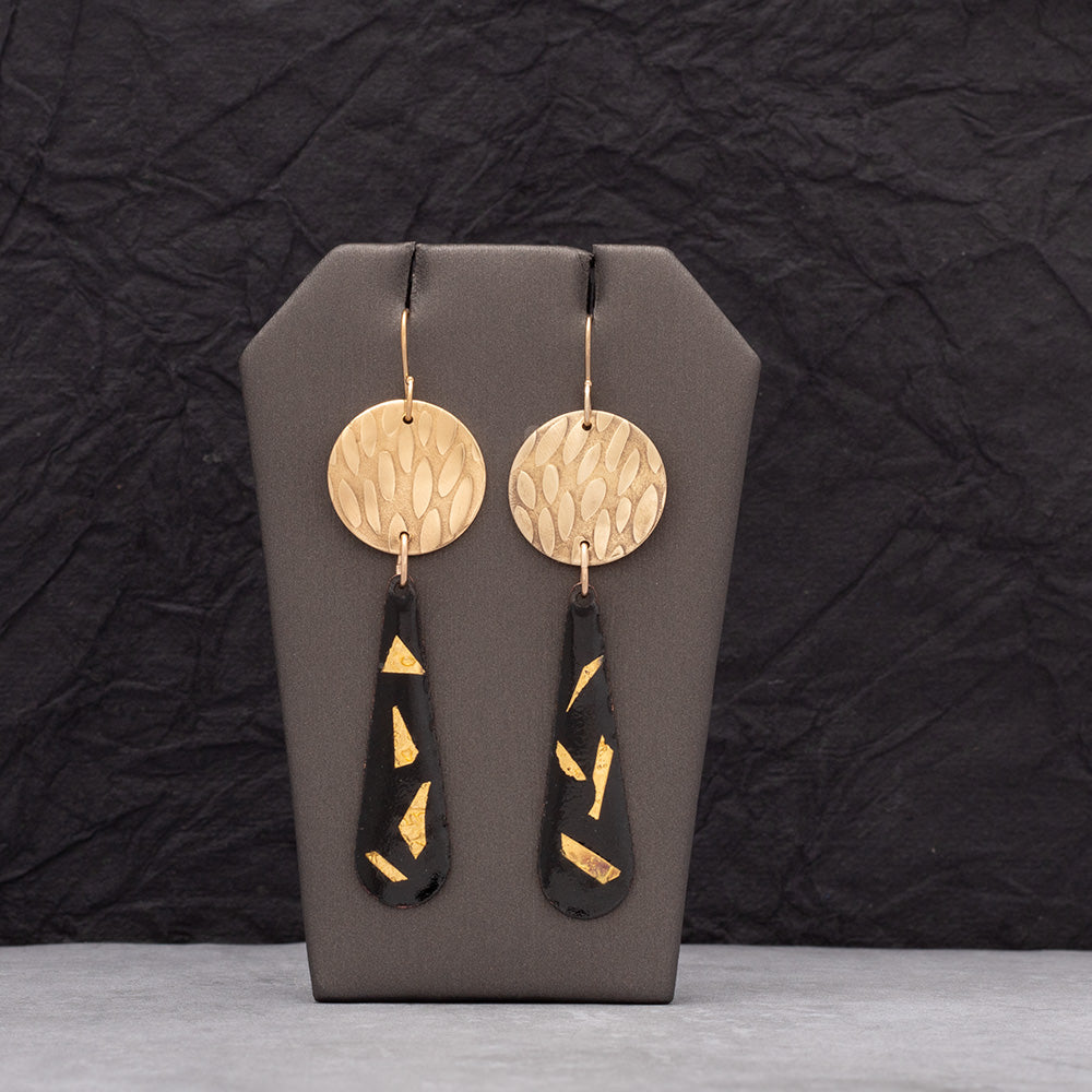 Two Piece Dangle Earrings-Black Abstract