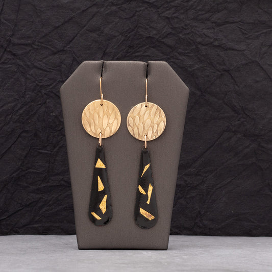 Two Piece Dangle Earrings-Black Abstract