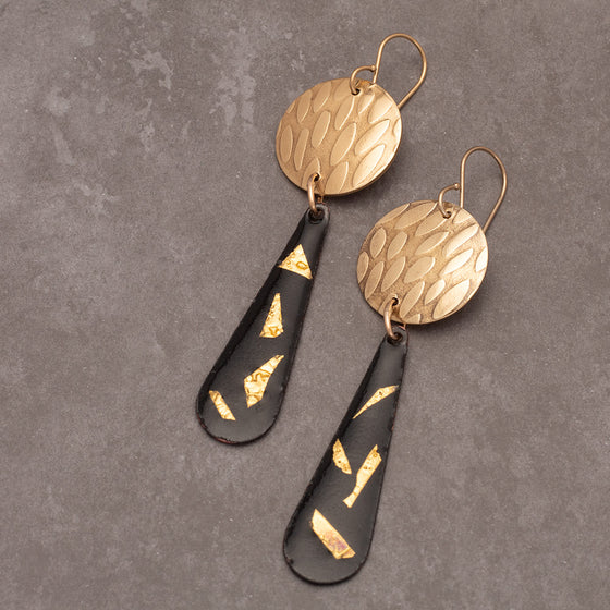 Two Piece Dangle Earrings-Black Abstract
