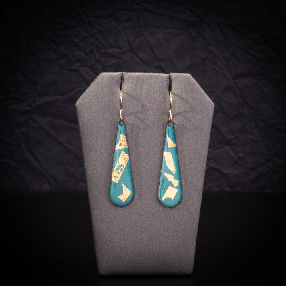 Enamel & 24k Gold Teardrop Earrings