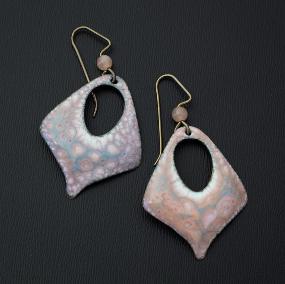 Pink & Blue Enamel & Gemstone Earrings