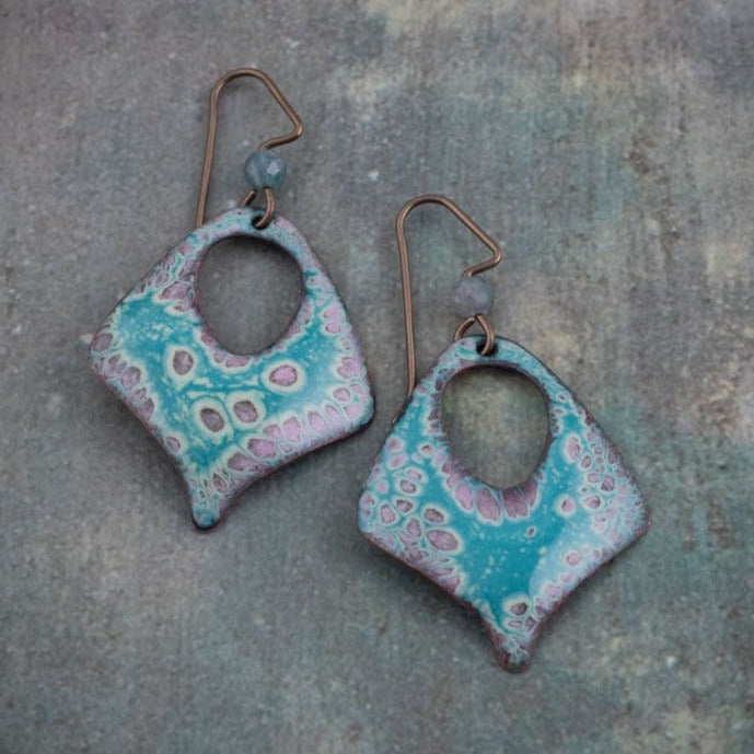 Aqua & Purple Enamel Earrings