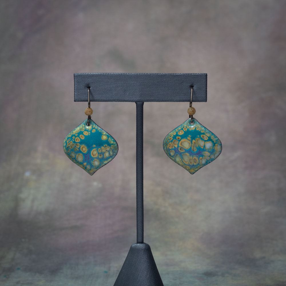 Turquoise & Yellow Enamel Earrings