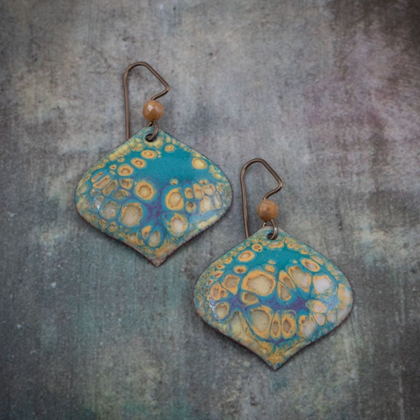 Turquoise & Yellow Enamel Earrings