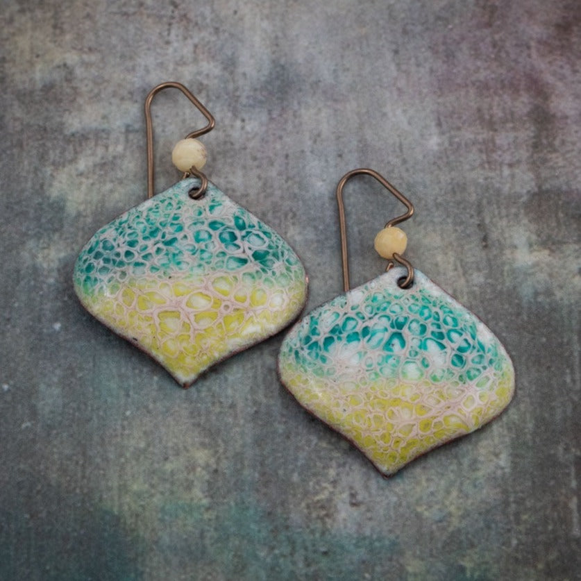 Turquoise & Lime Enamel Earrings