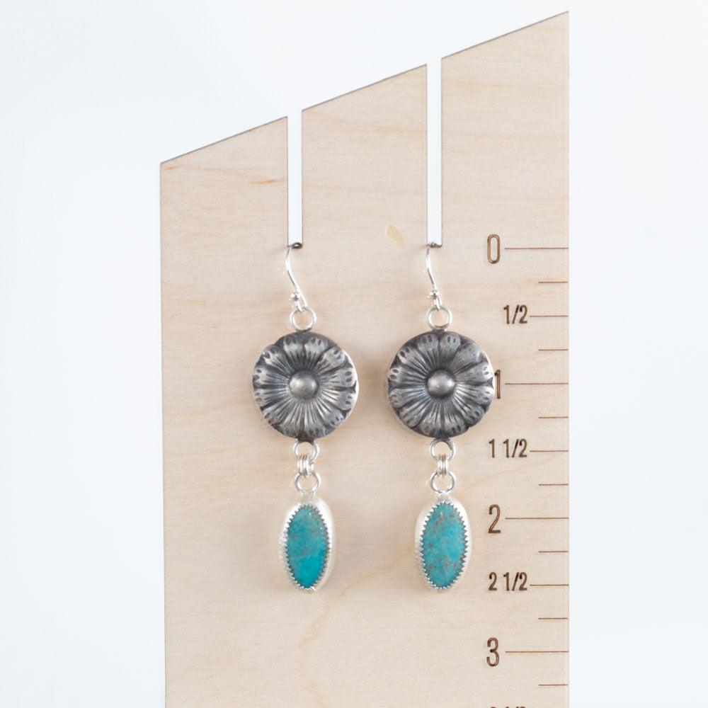 Sterling Silver Turquoise Concho Dangle Earrings