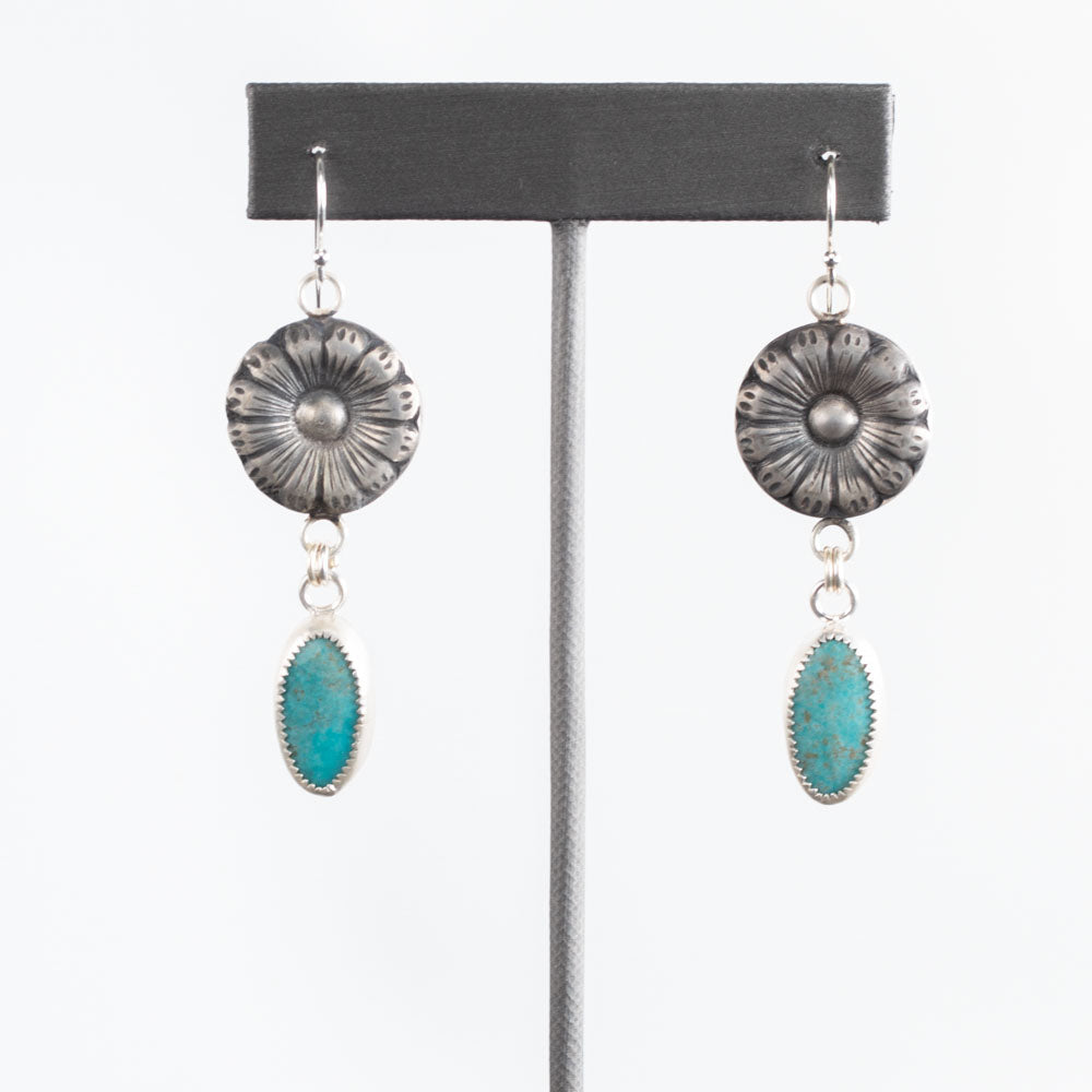 Sterling Silver Turquoise Concho Dangle Earrings