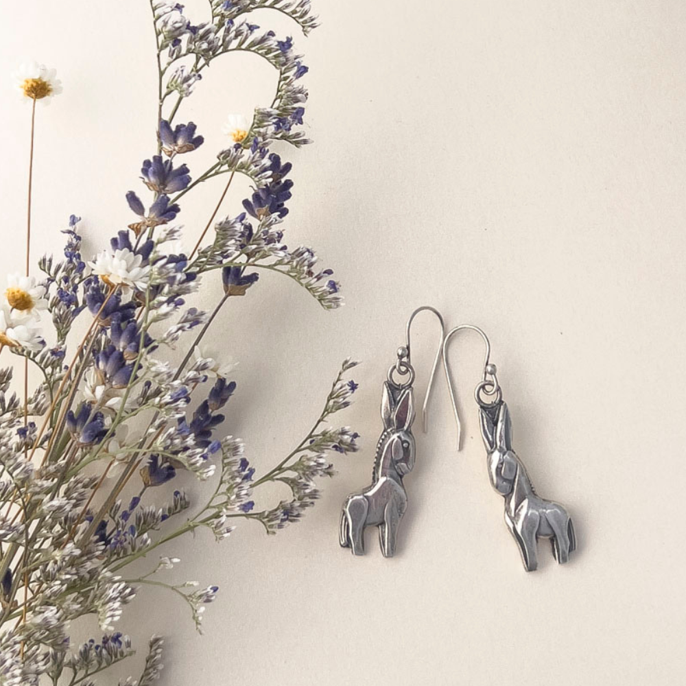 Fine Silver Donkey Dangle Earrings