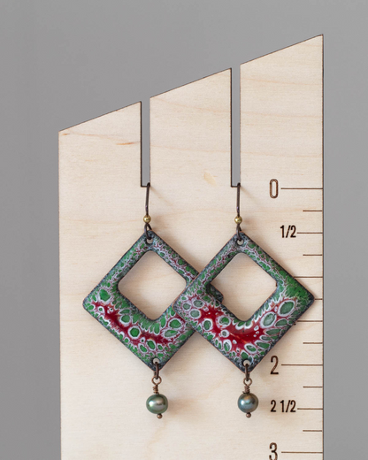 Forest Cell Enamel & Pearl Earrings