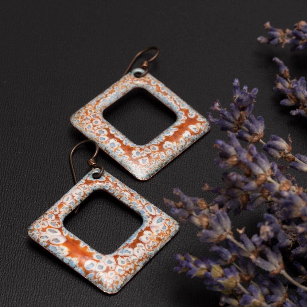 Orange & Blue Enameled Copper Earrings