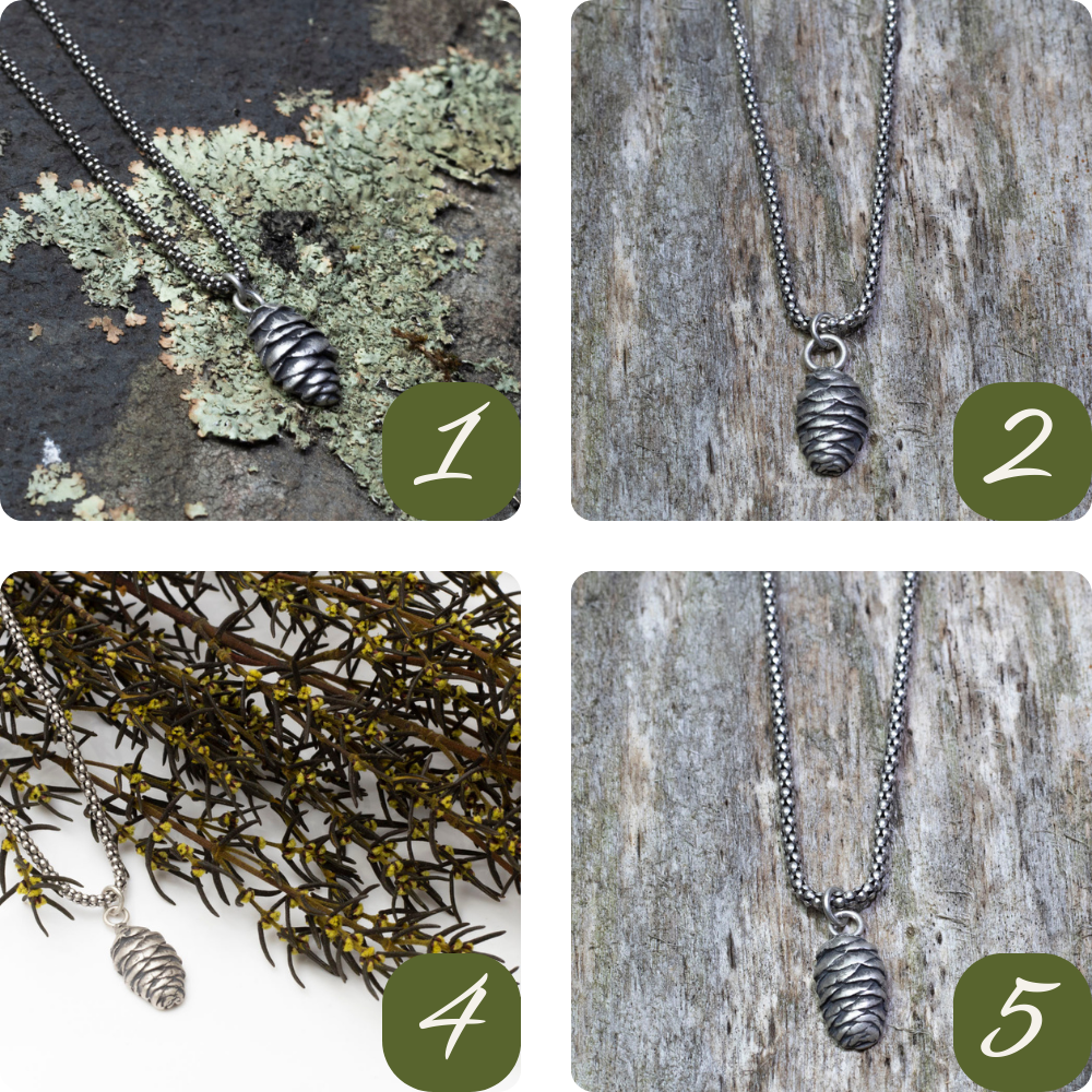 Silver Spruce Pine Cone Necklace