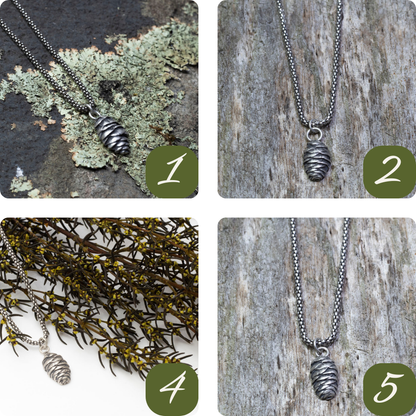 Silver Spruce Pine Cone Necklace