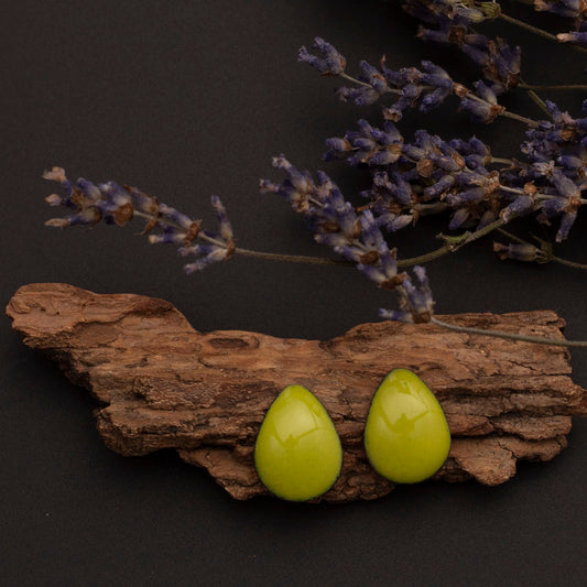 green teardrop stud earrings