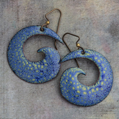 Blue & Yellow Spiral enamel Earrings