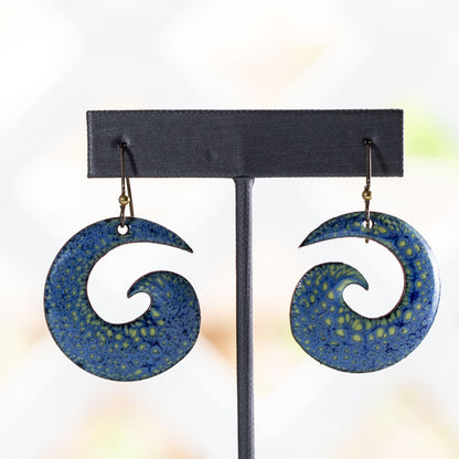Blue & Yellow Spiral enamel Earrings