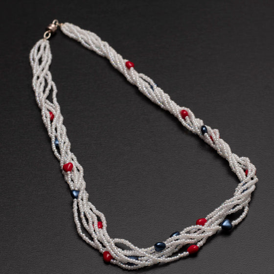 red white and blue multi strand heart necklace