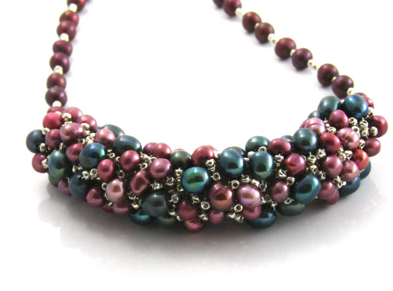 multicolor pearl cluster necklace