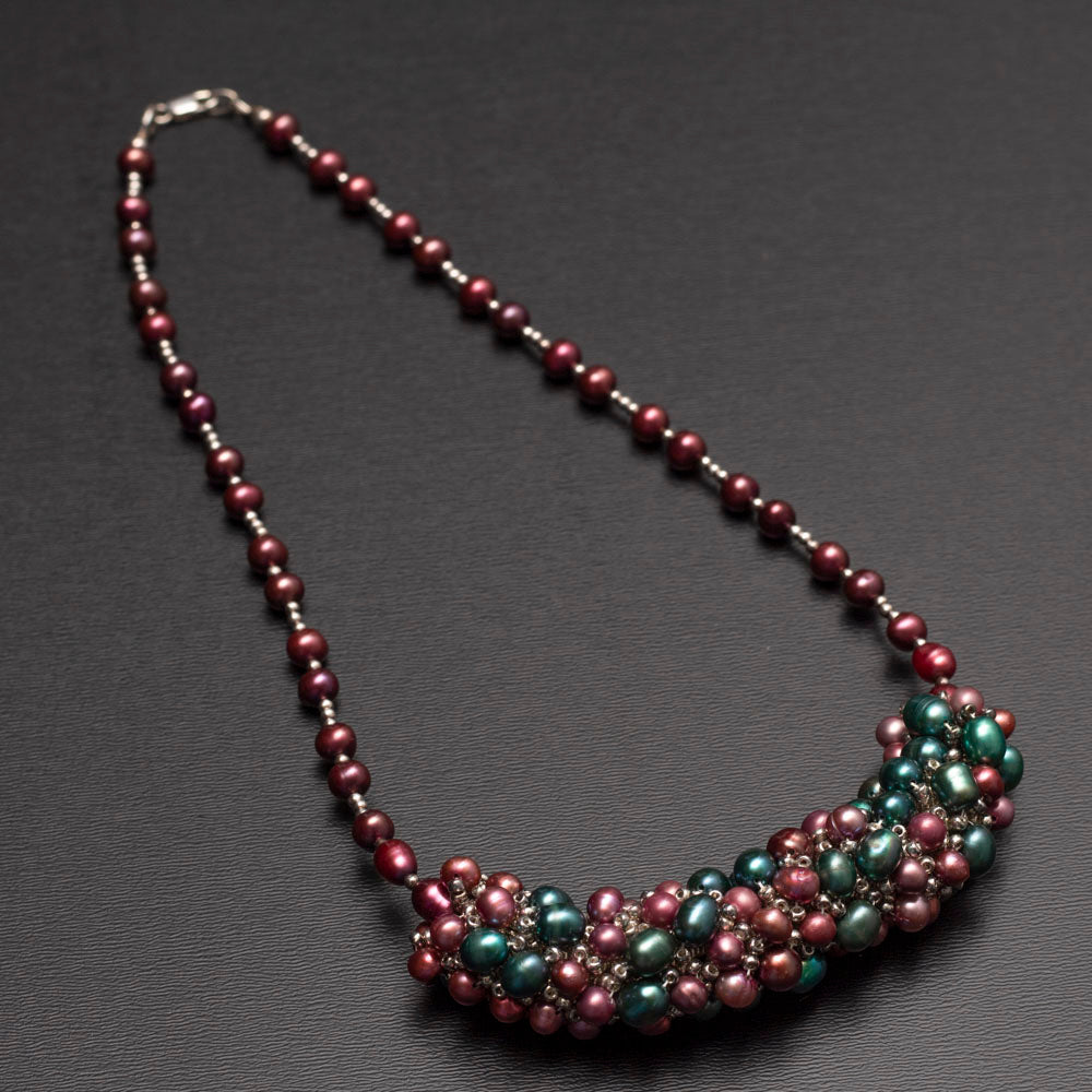 multicolor pearl cluster necklace