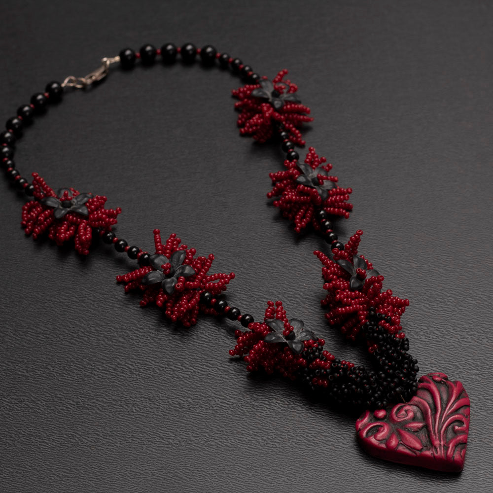 polymer clay and lucite beaded necklace