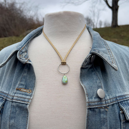 artisan silver variscite pendant long leather necklace