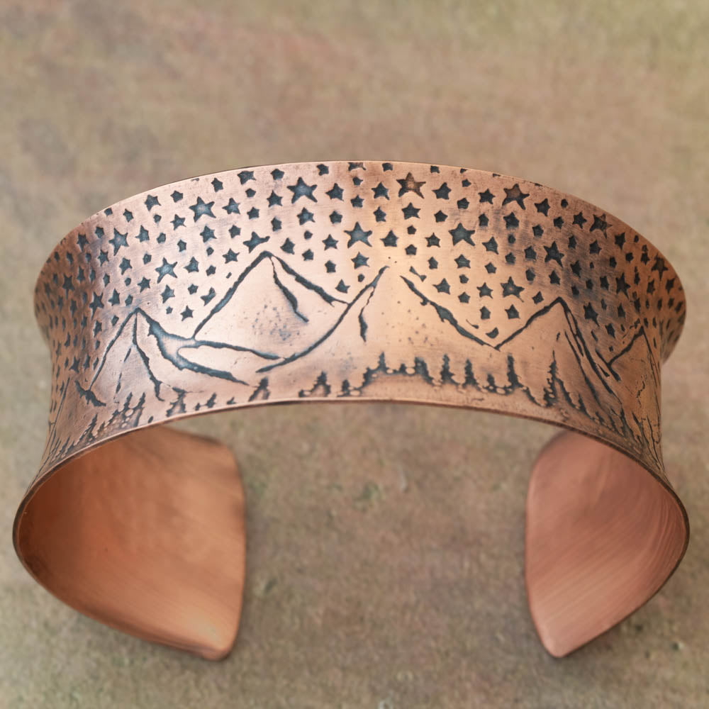 Mountains Under the Stars Anticlastic Copper Cuff Bracelet