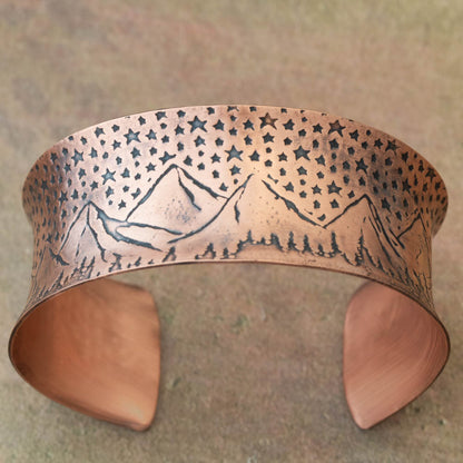 Mountains Under the Stars Anticlastic Copper Cuff Bracelet