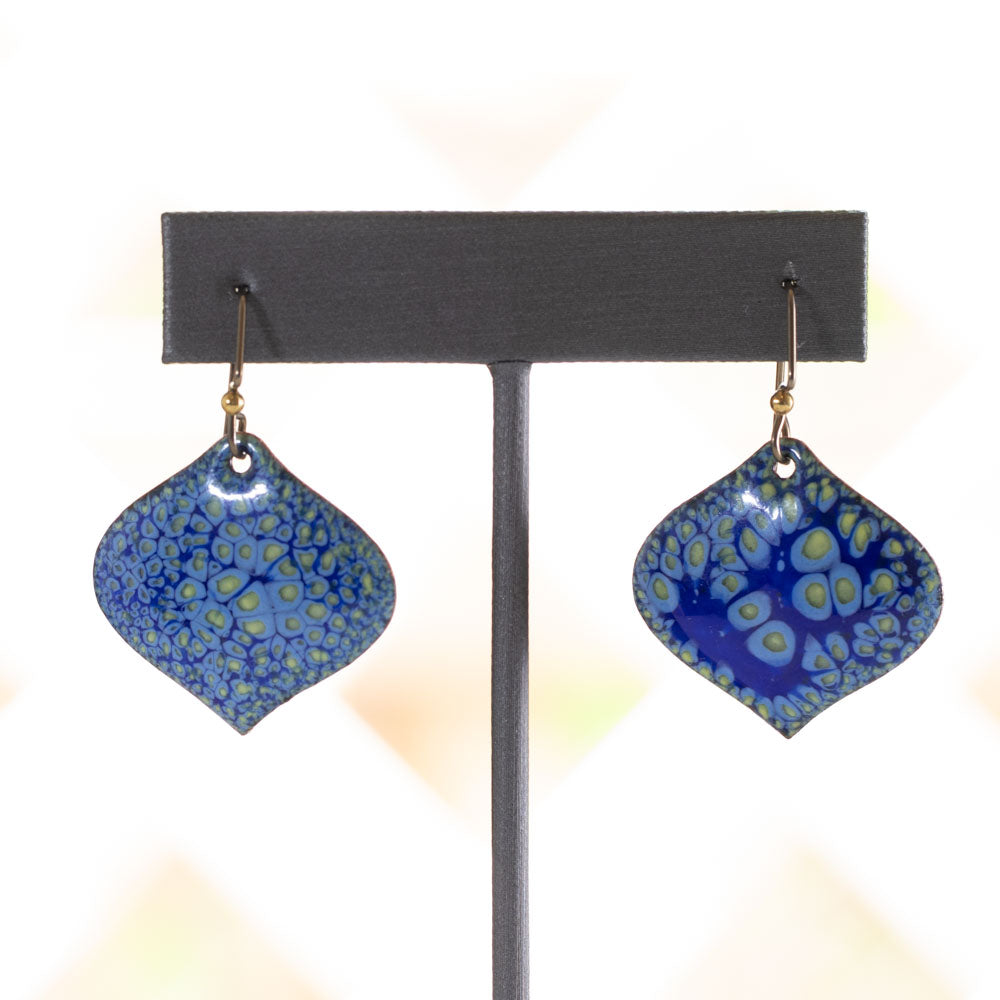 Blue and Lime Green Enamel Petal Drop Earrings – Blue Petal