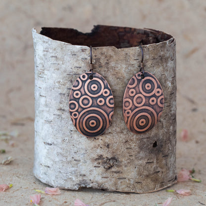 Concentric Circles Earrings - Textured Copper
