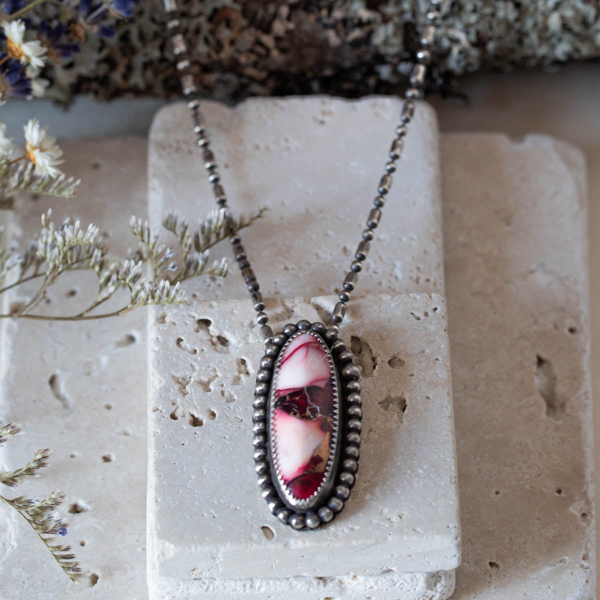 One-of-a-kind fine silver Dahlia Rose cabochon pendant, handcrafted in Vermont