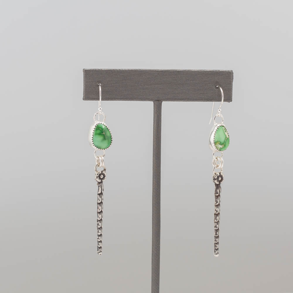 Emerald Valley turquoise sterling silver dangle earrings with textured silver bar drops