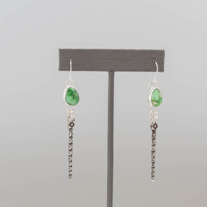 Emerald Valley turquoise sterling silver dangle earrings with textured silver bar drops