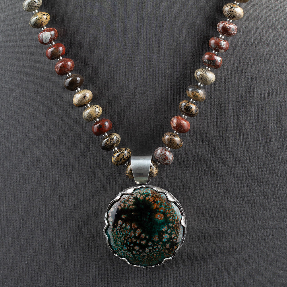 Name: Forest Ember – Enamel & Jasper Necklace
