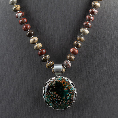 Name: Forest Ember – Enamel & Jasper Necklace
