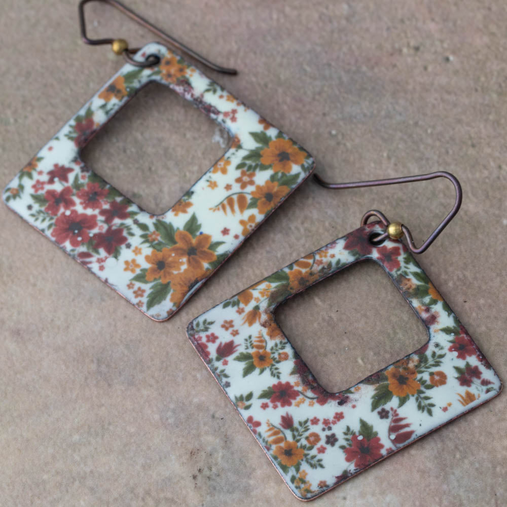 Floral Enamel Window Earrings
